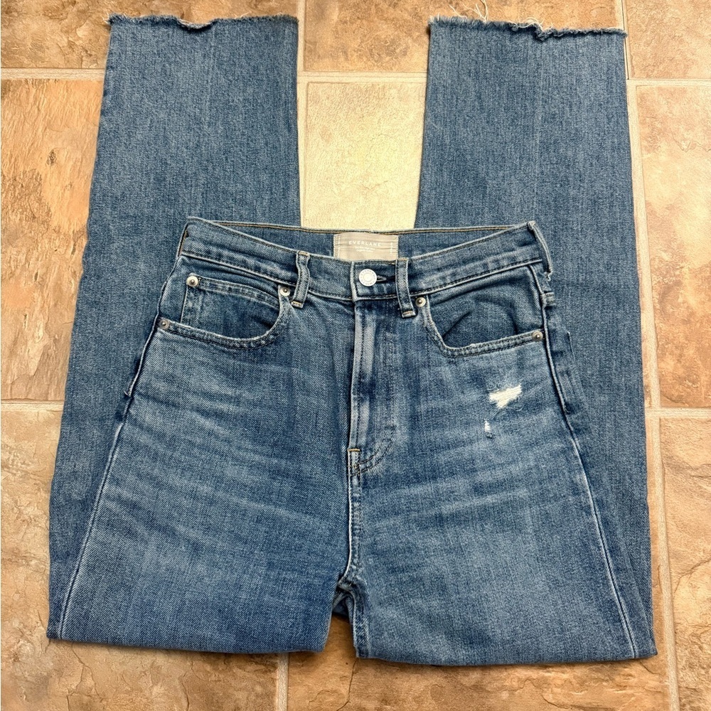 SOLD Everlane Way-High Jean Women’s 24R Distressed Raw Hem Straight Leg Denim - Picture 3 of 7